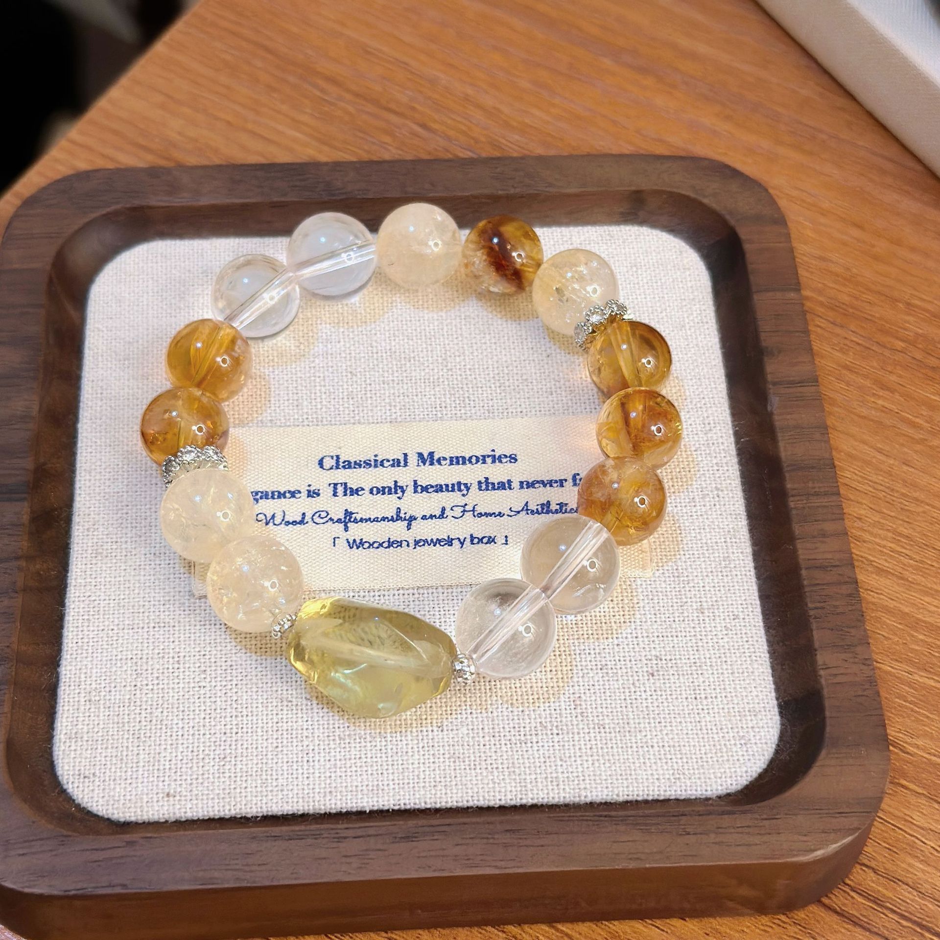 Elegant Crystals Jewelry: Combination of Yellow & Transparent Stones Handmade Bracelet