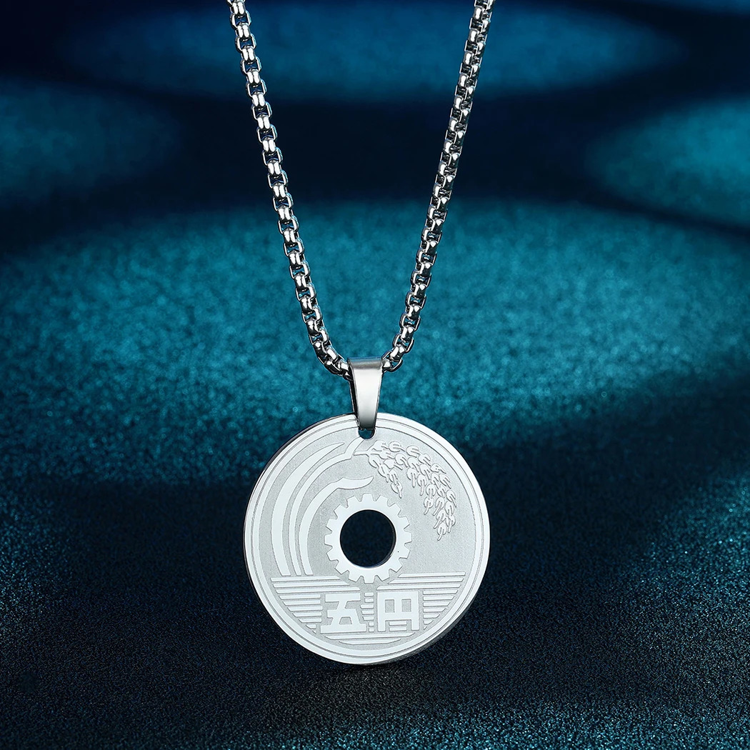 CHENGXUN Lucky Japanese Coin Necklace Mens Womens 5 Yen Coin Pendant Necklace Vintage Stainless Steel Good Luck Jewelry Gift 251020