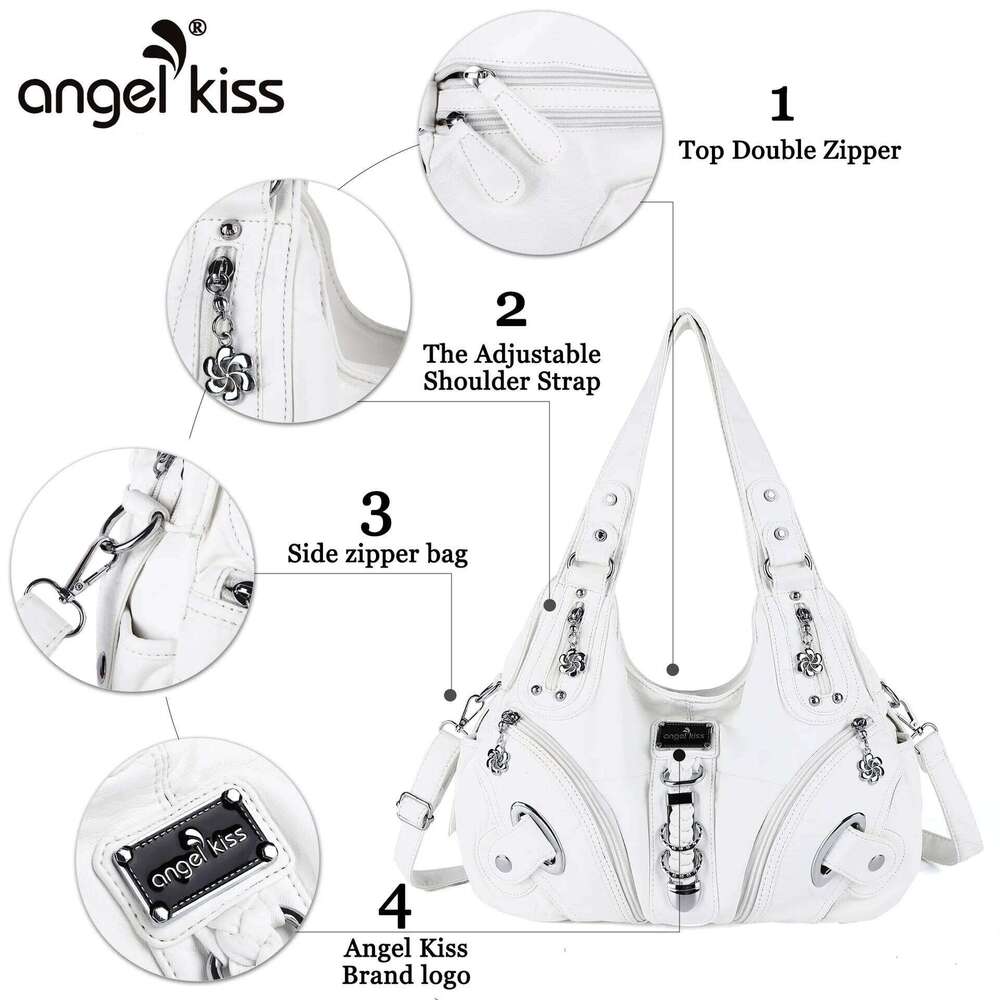 Angel Kiss Women Handbags Fashion Shoulder Bag Large Black Tote Top-Handle Shopping Pack Multiple Pockets Satchel Lady Purse
