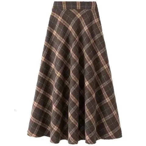 American Style Plaid Midi Skirt Womens Full A Line Skirts plus Size High Waist Slimming Long Trendy Spring Autumn 251027