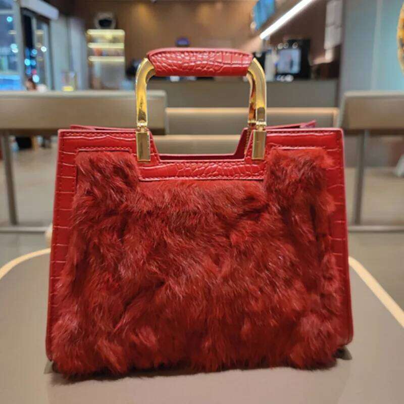 Genuine Leather Women's Handbags Fashion Real Rabbit Hair Single Shoulder Messenger Bag Large Capacity Portable Tote Bags