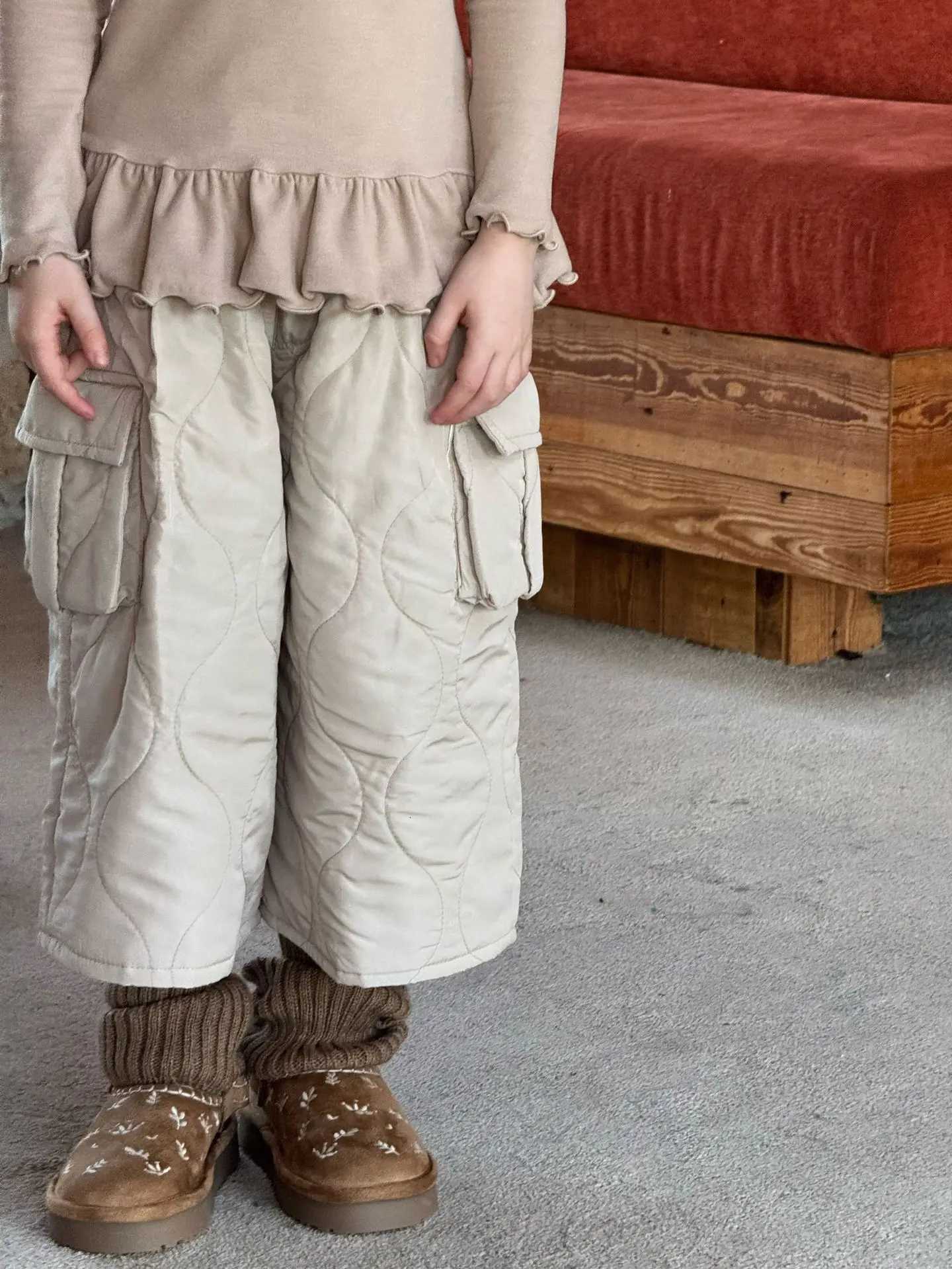 Cotton Casual Pants for Girls 2025 Autumn and Winter New Fashion Girls Warm Big Pocket Straight Leg Cotton PantsT251027