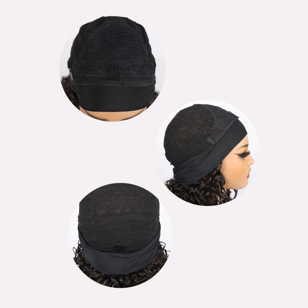 1Pc Elegant Unisex-Adult Curly Headband Wig, 180% Density Water Wave Synthetic Half With Elastic Cap And Attached Headbands, High Temperature Fiber, G