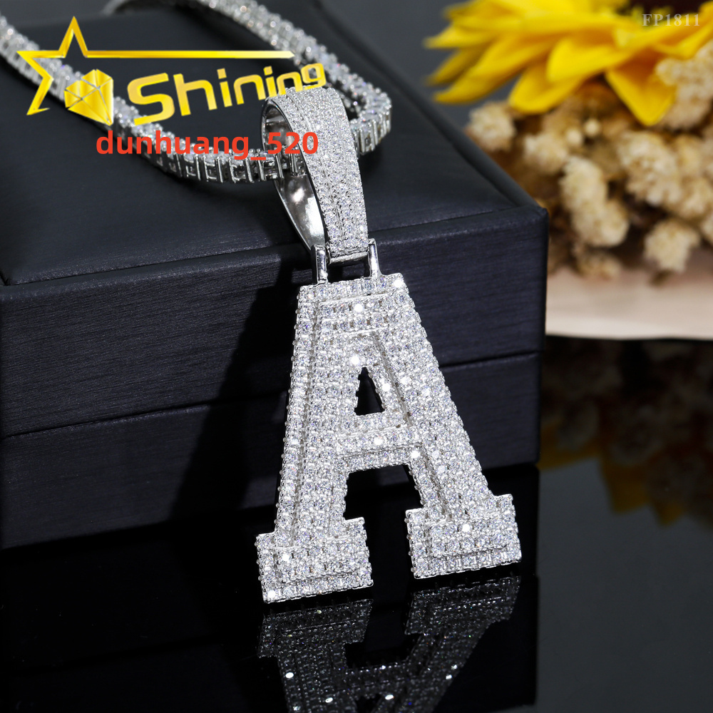 Initial Letter Pendant VVS Moissanite Pendant 925 Silver Gold Plated Iced Out Letter Pendant Hot Sale Hip Hop Jewelry