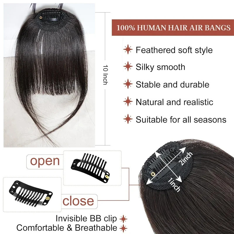 Invisible Air Bangs 100 Human Hair ClipIn Extension Front Fringes Hair Pieces Air Bangs Styling Accessorie for Women 251014