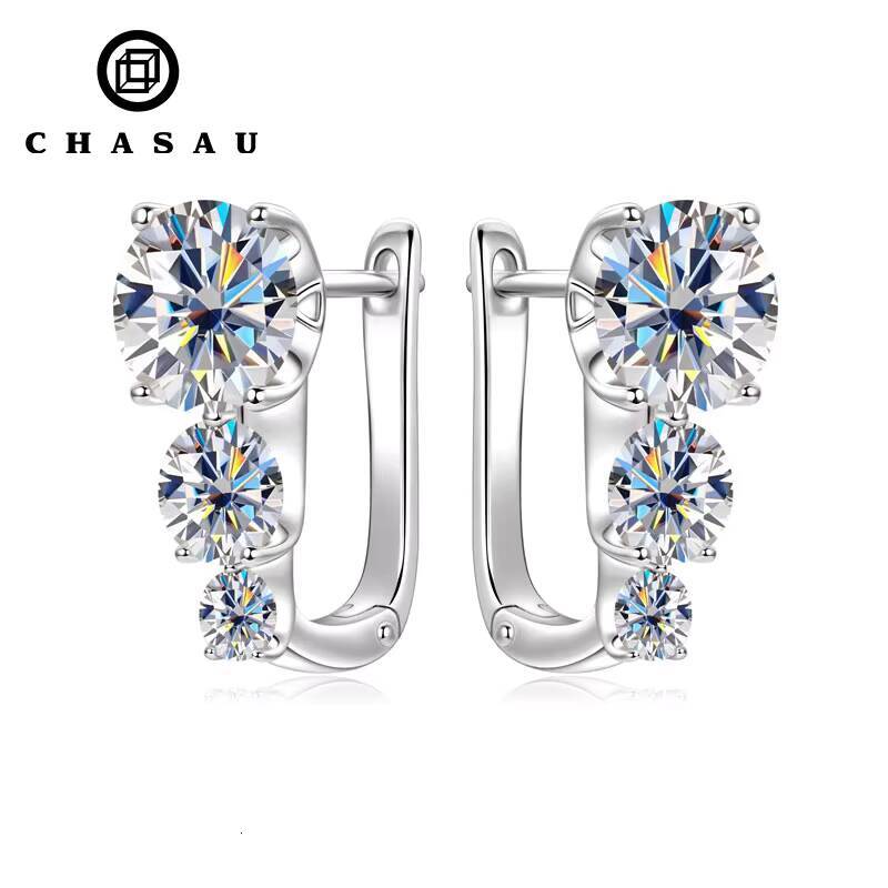 925 Silver UShaped Ear Jackets 8mm 55mm 35mm Three Stone Gradient Design Moissanite Earrings for Layered Dimension