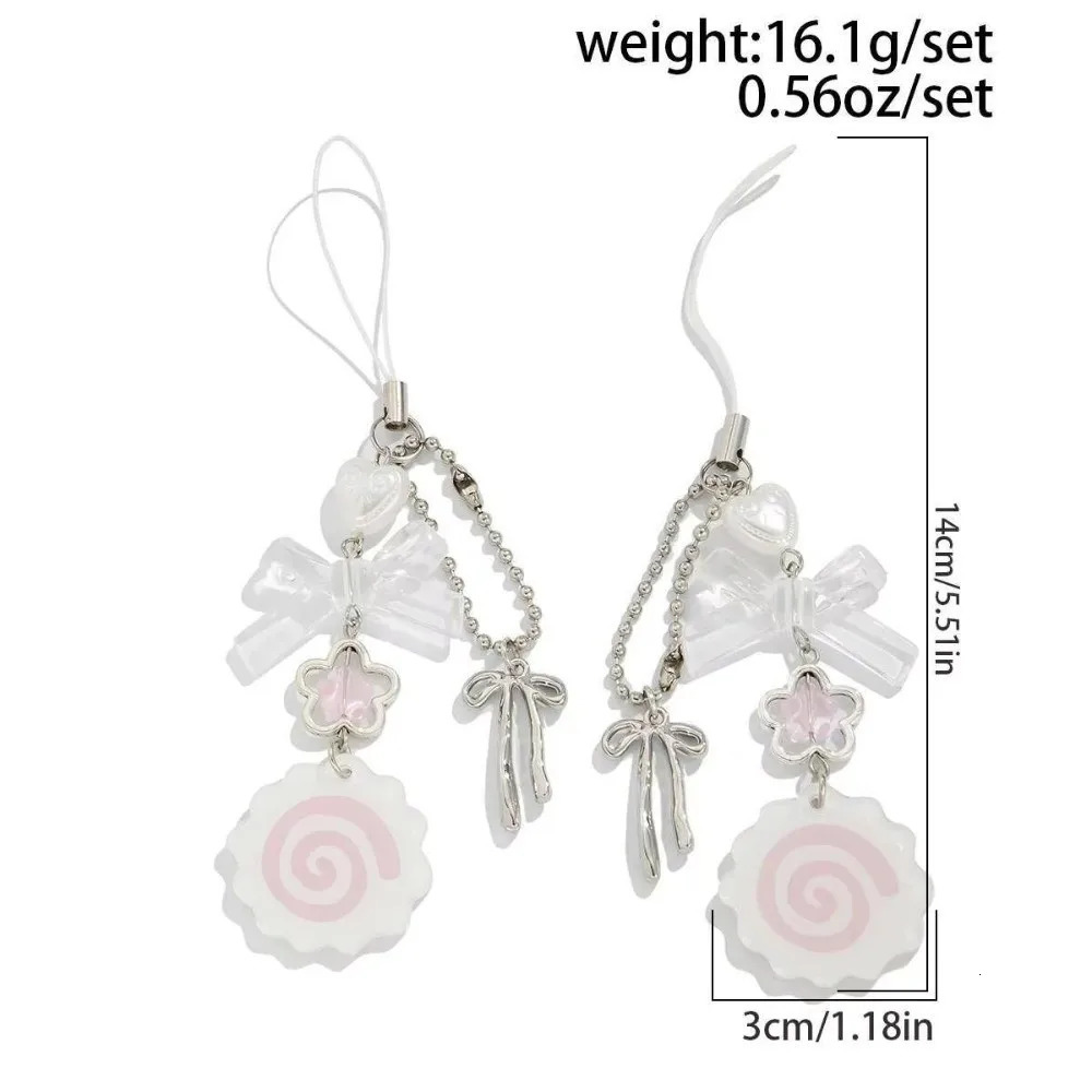 2PCS Y2K Bag Pendant Flower Bowknot Love Womens Backpack Keychain Cute Acrylic Pants Chain Accessories Mobile Phone Key Chain 251021