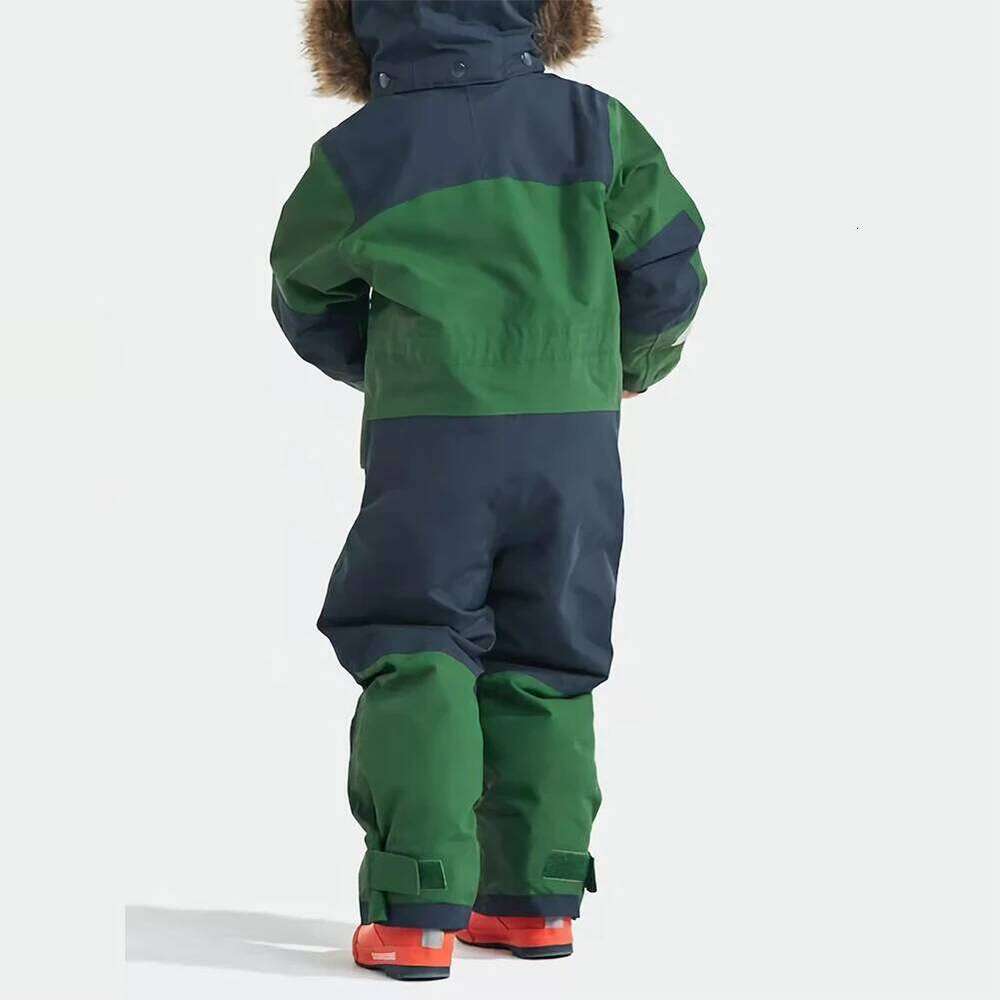 Baby Girls Boys One-Piece Ski Suits Children's Snowboarding Fur Hooded Thick Windproof Warm Skiing Sports Clothes For Winter