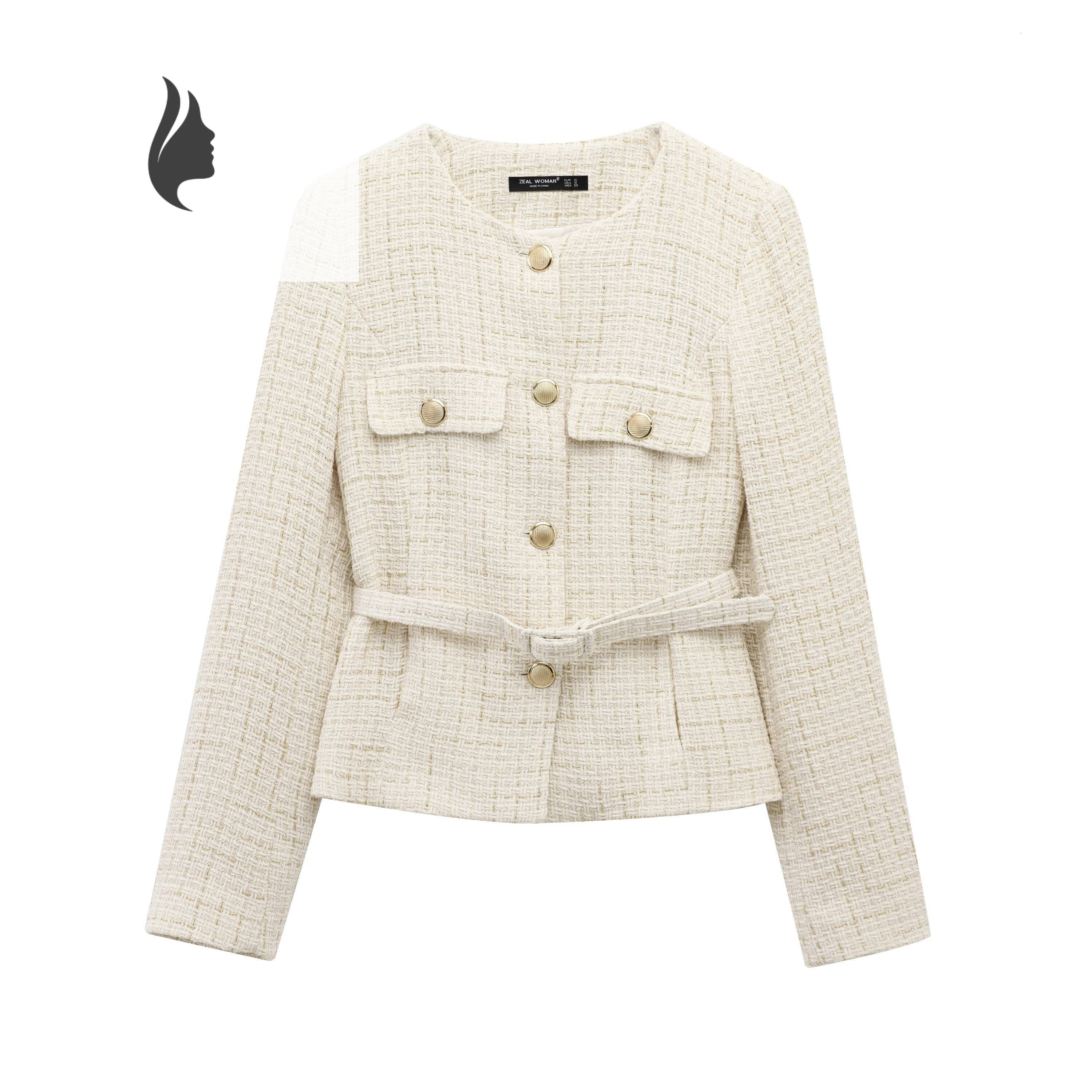 winter jacket women Women Tweed Single Breasted Elegant Jackets Coat Long Sleeve Plaid Jacket Woman Clothing Outdoor Clothes 2409113