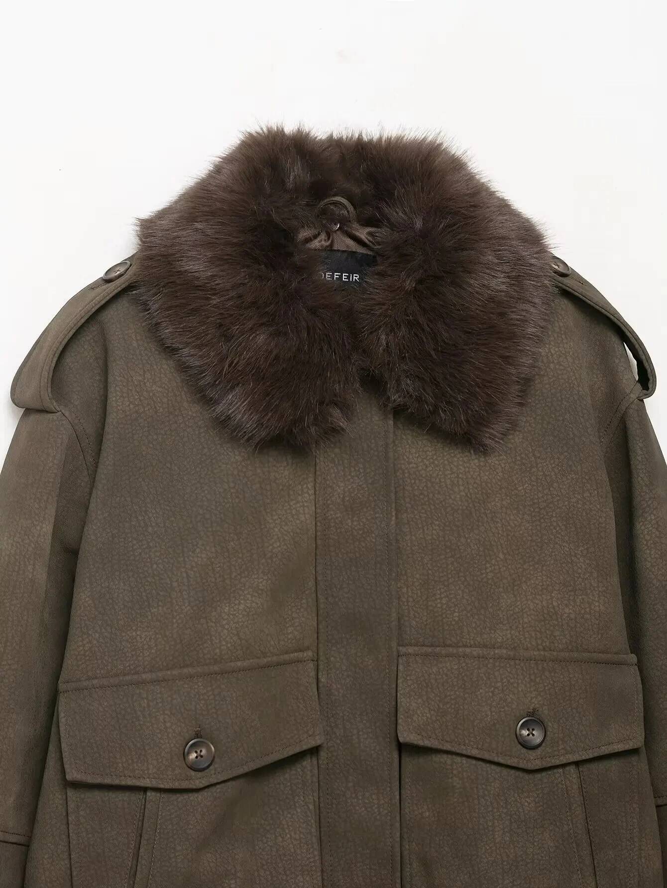 winter jacket women HHWinter Vintage Suede For Women Detachable Collar Lapel Pockets Long Sleeves Causal Outerwear Street Fashion Coats