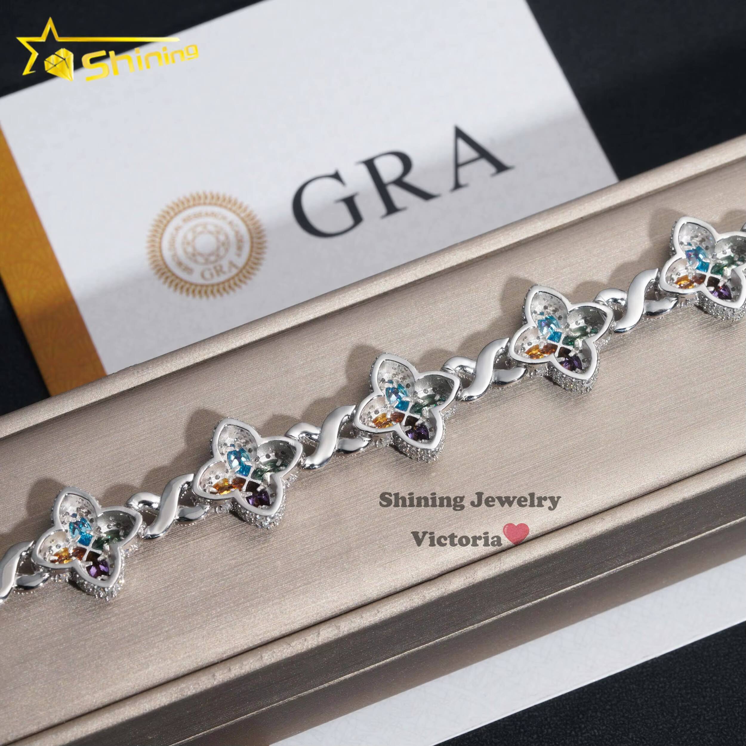 New Arrival Trendy Rapper Jewelry Iced Out 925 Silver Plated Moissanite Clover 18MM Infinity Link Cuban Bracelet Men