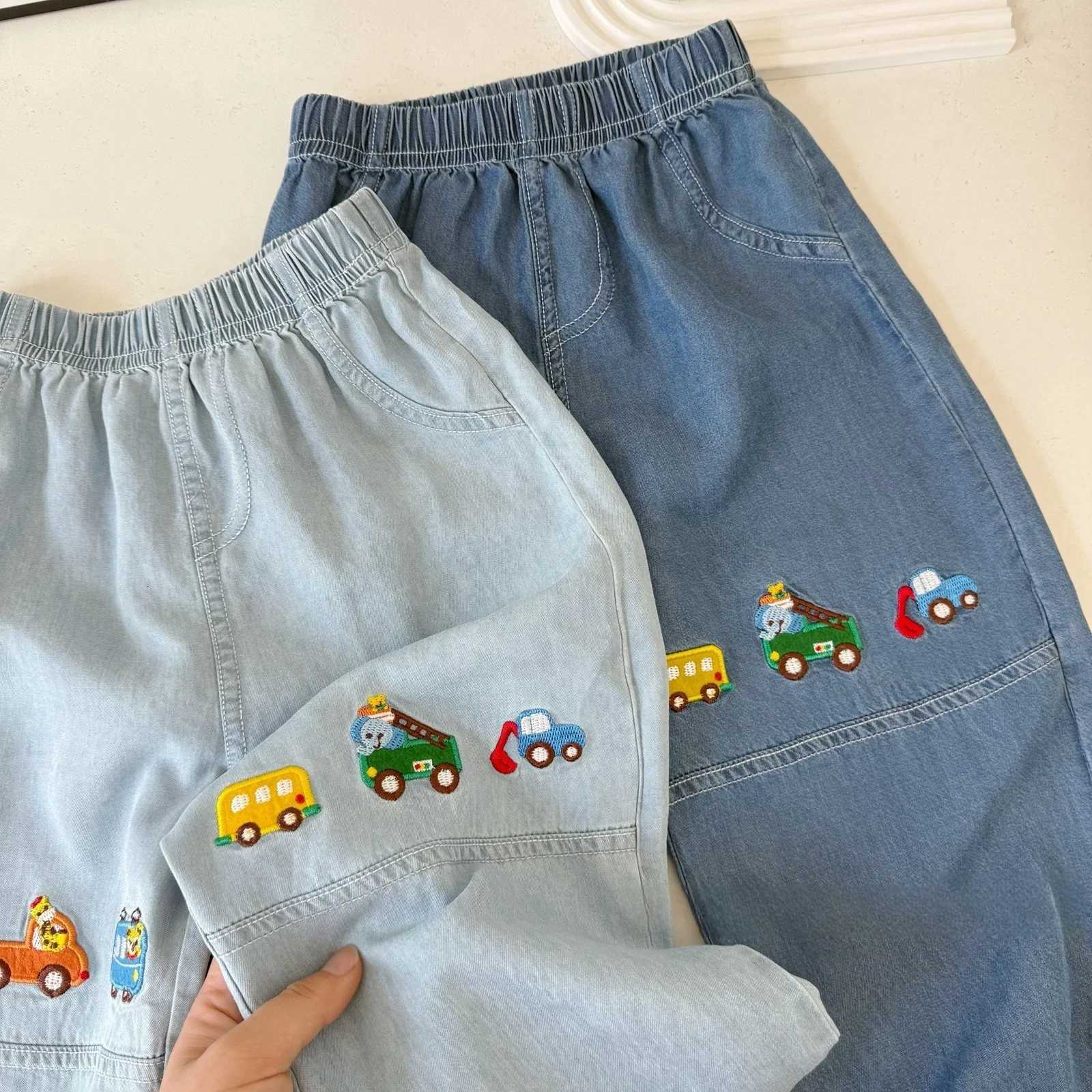 Toddler Boys Early Autumn Pants Fashion Cartoon Car Embroidery Baby Boys Denim Pants Elastic Waist Kids Baby Boys Harem PantsT251027