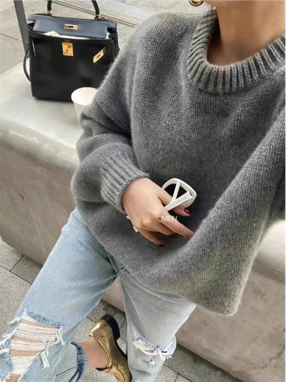 Autumn And Winter Round Neck Mountain Cashmere ROW Wind Loose Lazy Long Sleeve Thick Sweater Top Woman