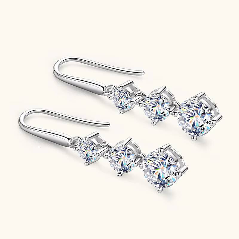 Female Full Moissanite Diamond 925 Silver Round Cut 65mm5mm4mm Moissanite Dangle Hook Earrings for Women