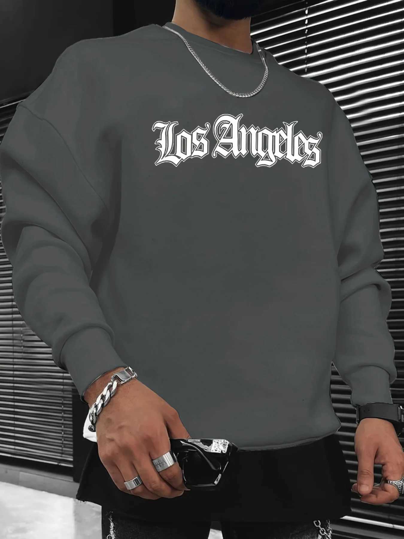 Mens autumn and winter fashionable casual loose Los Angeles letter graphic printed long sleeved round neck sweatshirt W251027