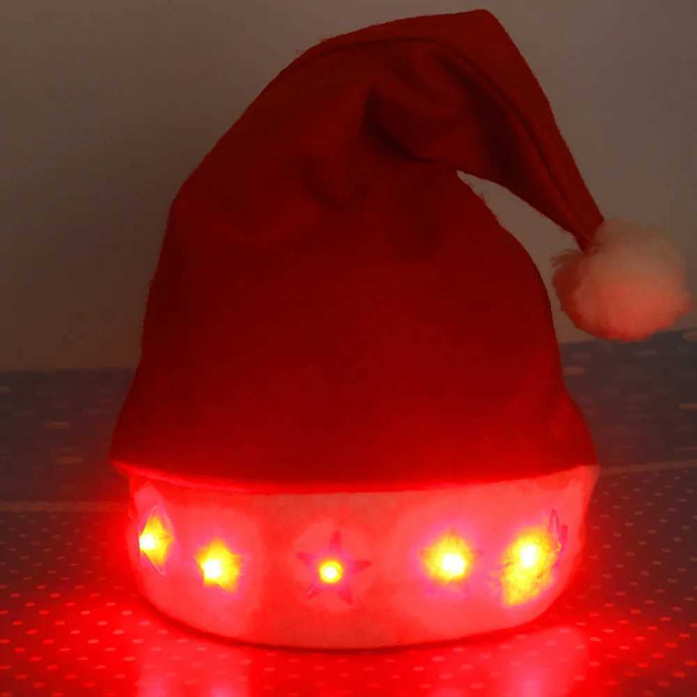 Classic Popular Christmas Luminous Hat Casual Glowing Star Pattern Santa Claus Hat Family Festival Party Atmosphere DecorationW251027