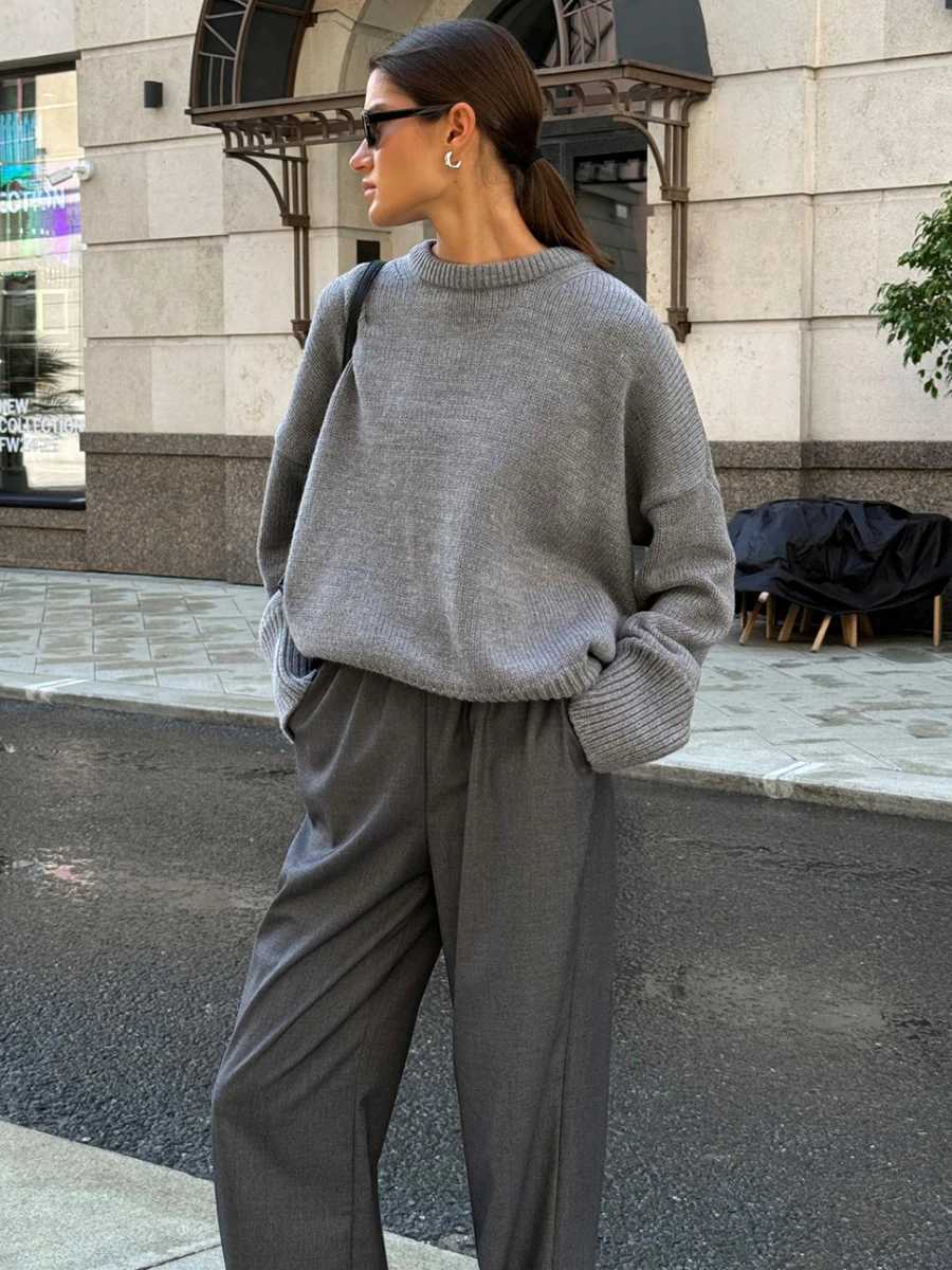 Winter Womens Oversize Sweater Burgundy Oneck Vintage Pullover Women Jumper Basic Gray Female Warm Knitted Sweaters for WomenT251027