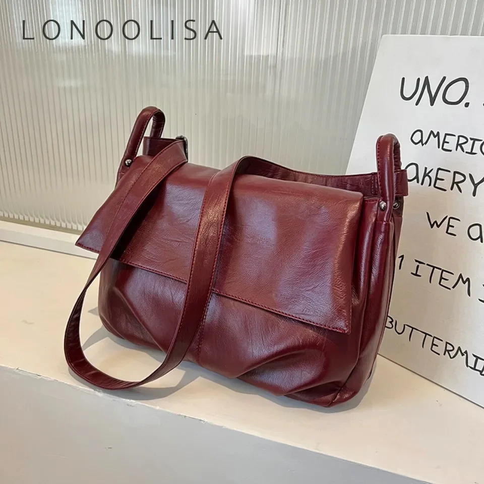 Burgundy Large Leather Bag Women er Solid Color Crossbody Bag Soft Casual Shoulder Bag Women Bolsa Purse 251027