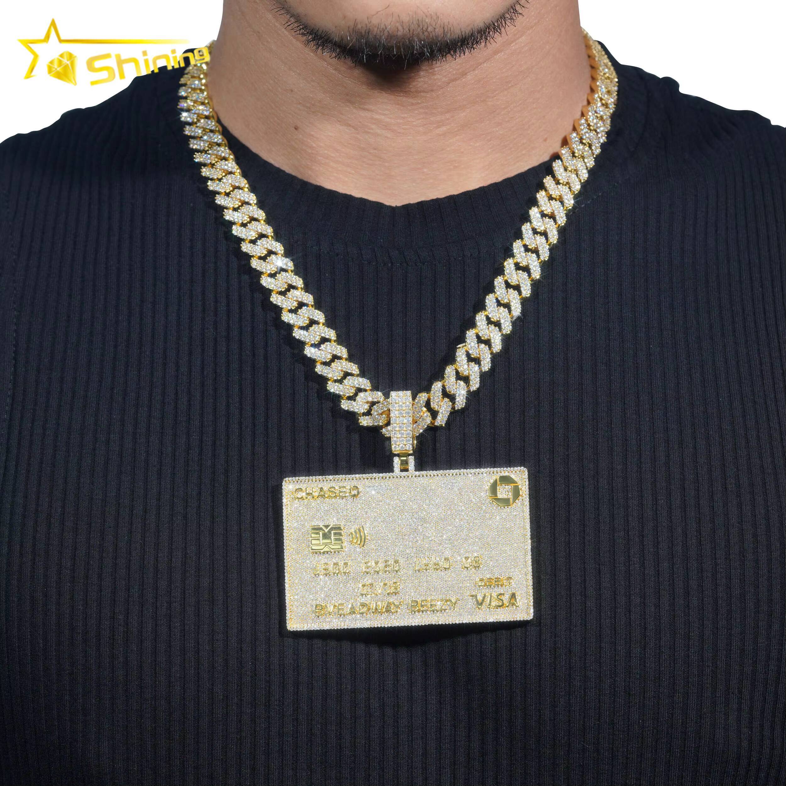 Hip Hop Credit Card Pendant Vvs Moissanite Diamond Iced Out Pendant Pass Diamonds Tester 3inches Pendant Fine Jewelry