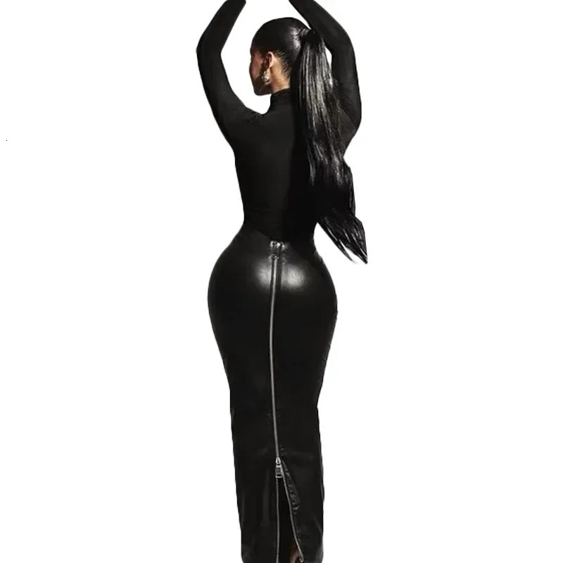 PU Skirt Midi Fashion Sexy Women High Waist Elastic Long Lady Casual Party 251027