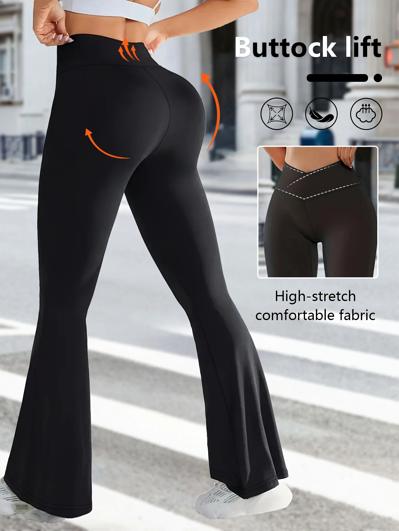 Tummy Control Yoga PantsCrossover Flare Leggings for WomenHigh Waist V Cross Bootcut Bell Bottoms Tummy Control Yoga Pants 251027