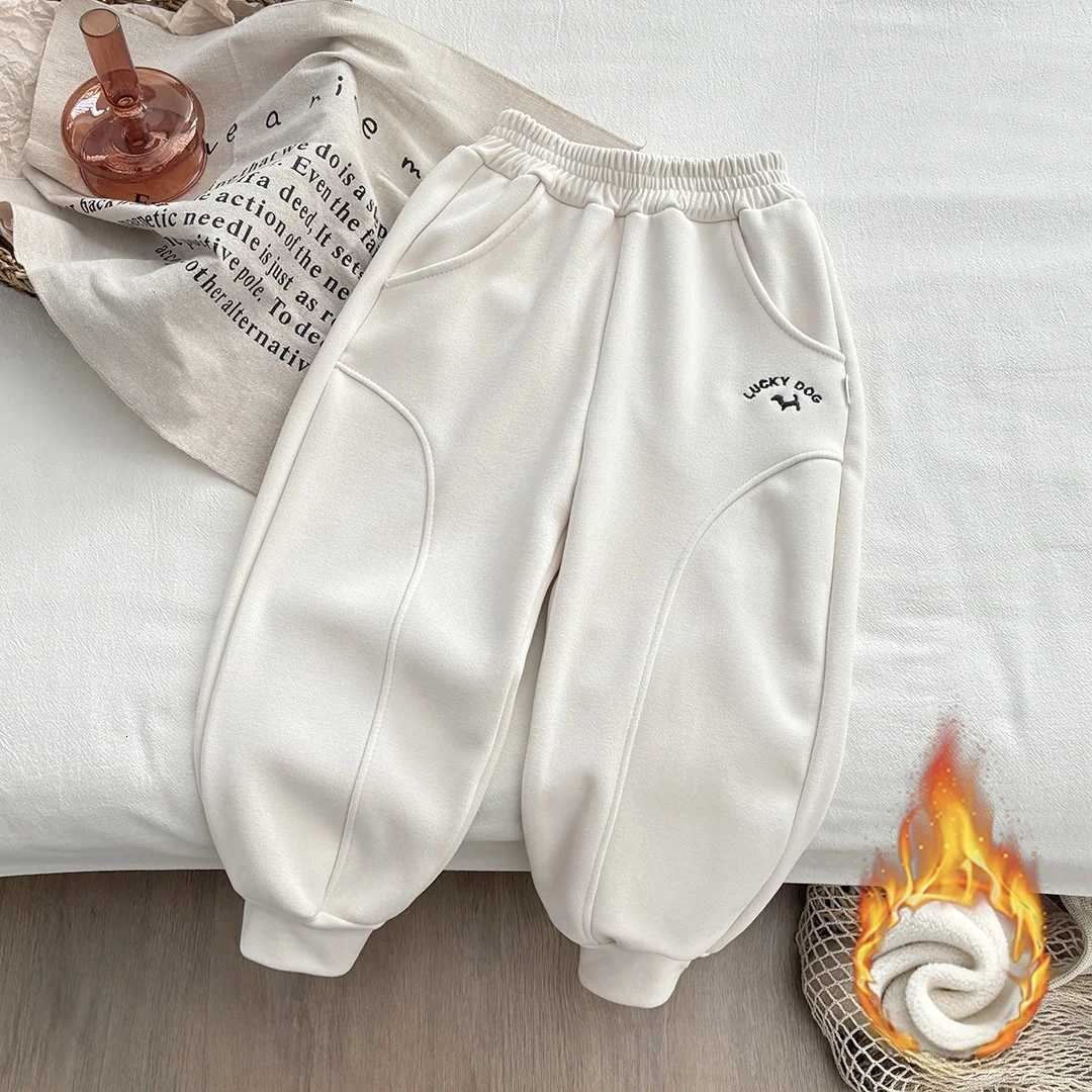 Children Clothes Thickened Fleece Sweatpants for Boys Girls Warm Winter Casual Pants Cute Lucky Dog Printed Balloon TrousersT251027