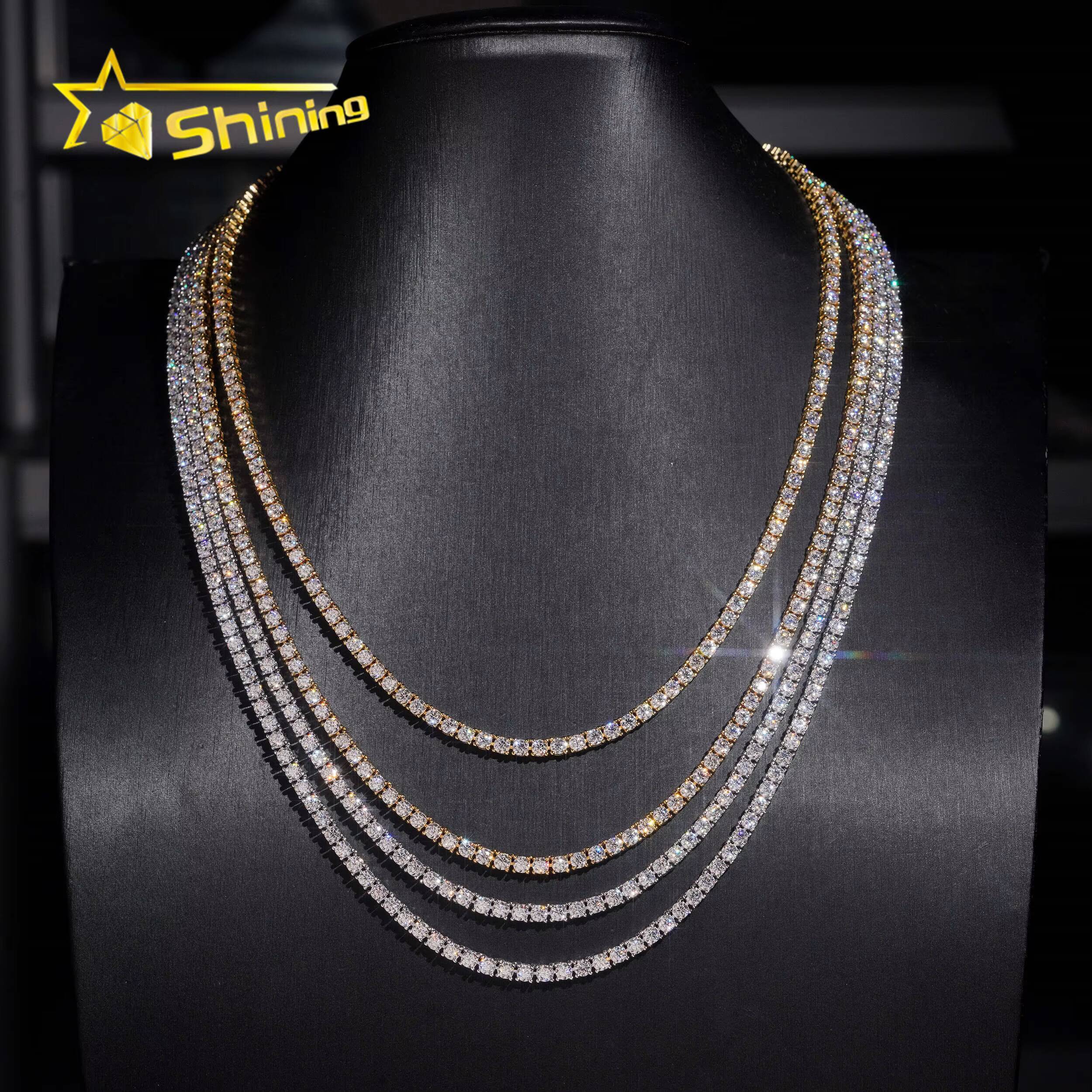 USA Warehouse Large Stock GRA Cert 3MM 925 Solid Silver Hip Hop Iced Out VVS Moissanite Diamond Tennis Chain Bracelet Necklace