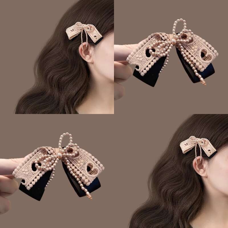 Lace Pearl Bow Hair Elegant 2025 New Niche High-end Light Side Clip Korean Style Hairpin