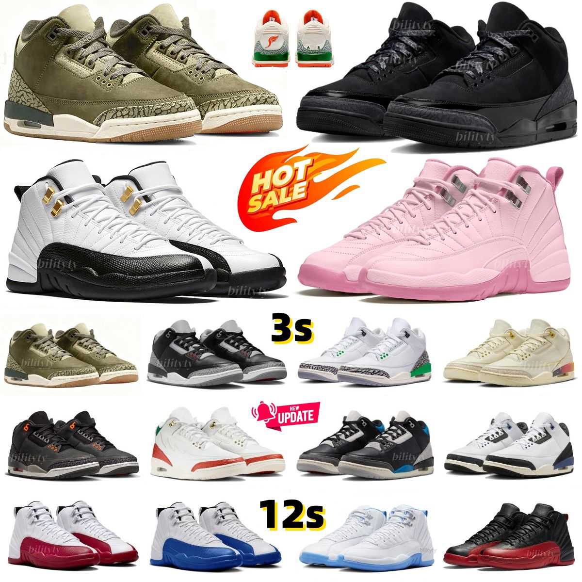 3s 12s with box designer shoes men basketball shoes 3 White Cement Reimagined Family Affair Gorge Green black cat 12 taxi Pearl Pink Sail french blue wolf grey trainers