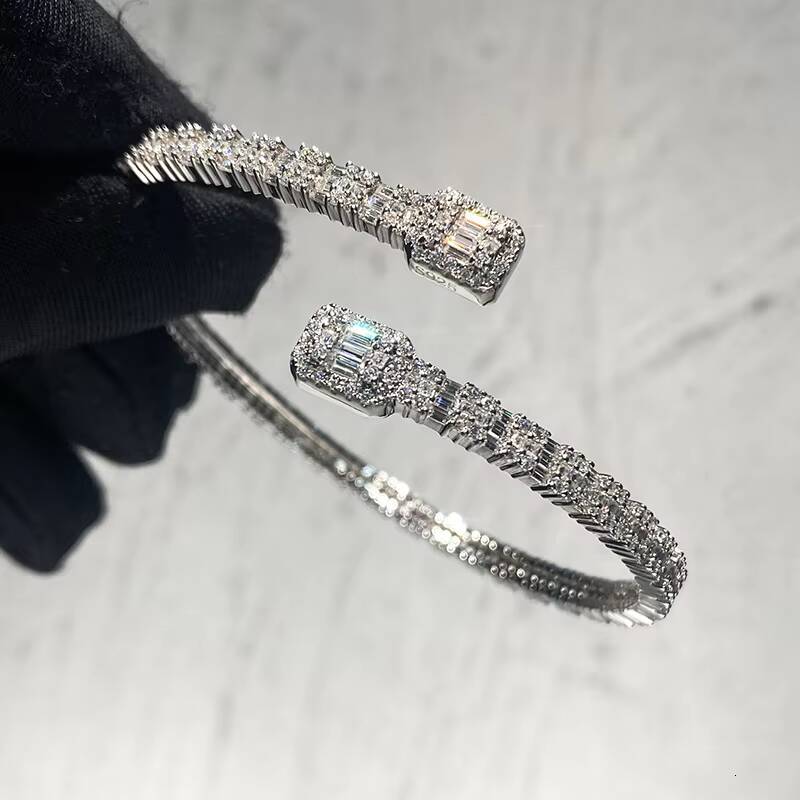 KIBO Iced Out Jewelry Adjustable Pass Diamond Tester 925 Silver Chain Cuff VVS1 Baguette Cut Moissanite Bracelet