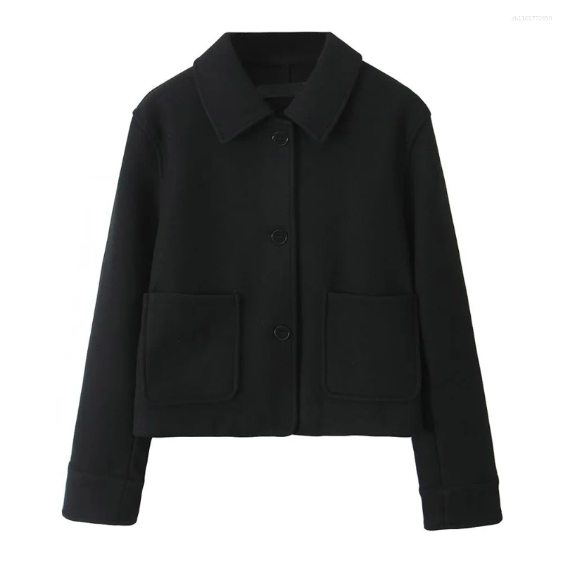 Women's Jackets Loose Single Breasted Lapel Long Sleeved Short Pocket Decoration Soft Coat Autumn And Winter Item