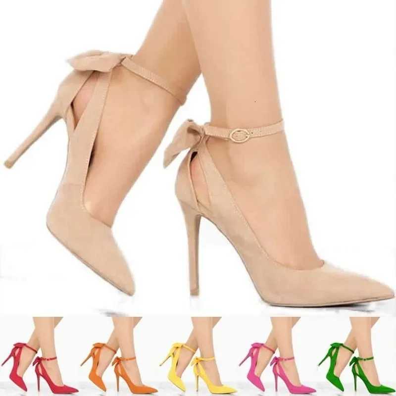 Womens High Heels Bow Tie Back Sexy Stiletto Pumps Pointed Toe Bowknot 11cm Sexy Ankle Strap High Heeled Female Wedding ShoesXJ251027