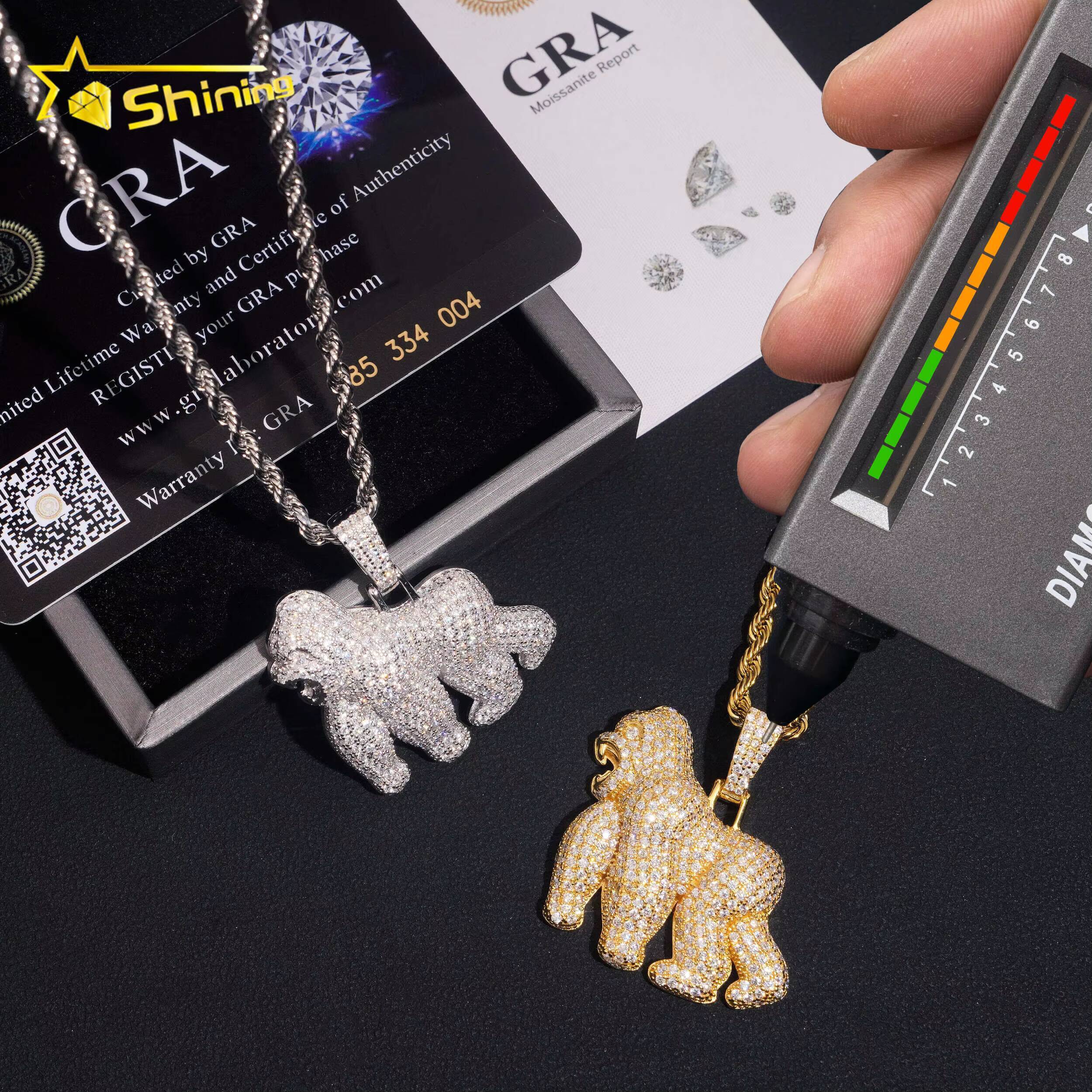 USA Local Stock Fast Shipping Gorilla Charm Gold Plated 925 Sterling Silver Moissanite Hip Hop Iced Out Design Sparkling Pendant