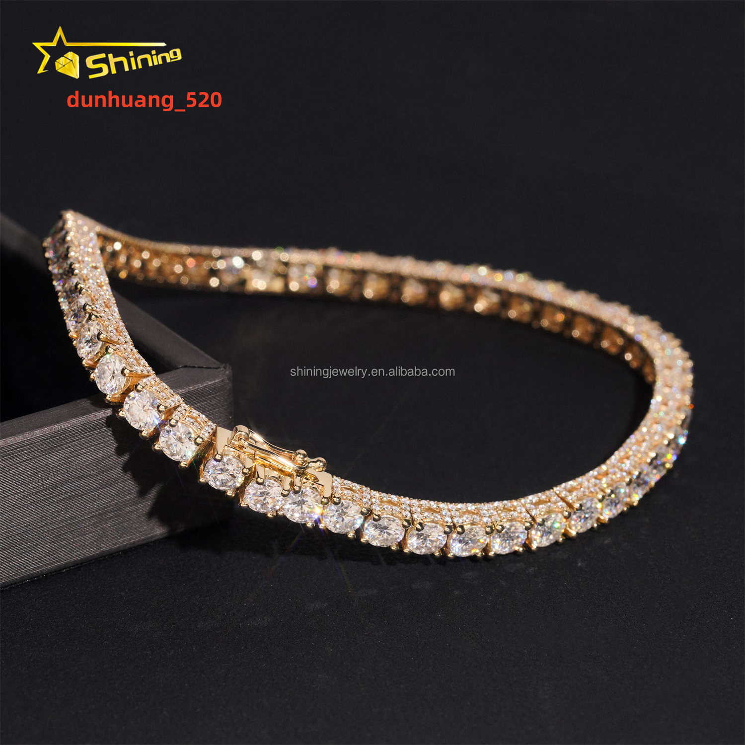 Custom Made Luxury 4mm 10k Solid Gold Jewelry VVS1 Moissanite Diamond Iced Out Fully Claw Setting Cluster Tennis Bracelet