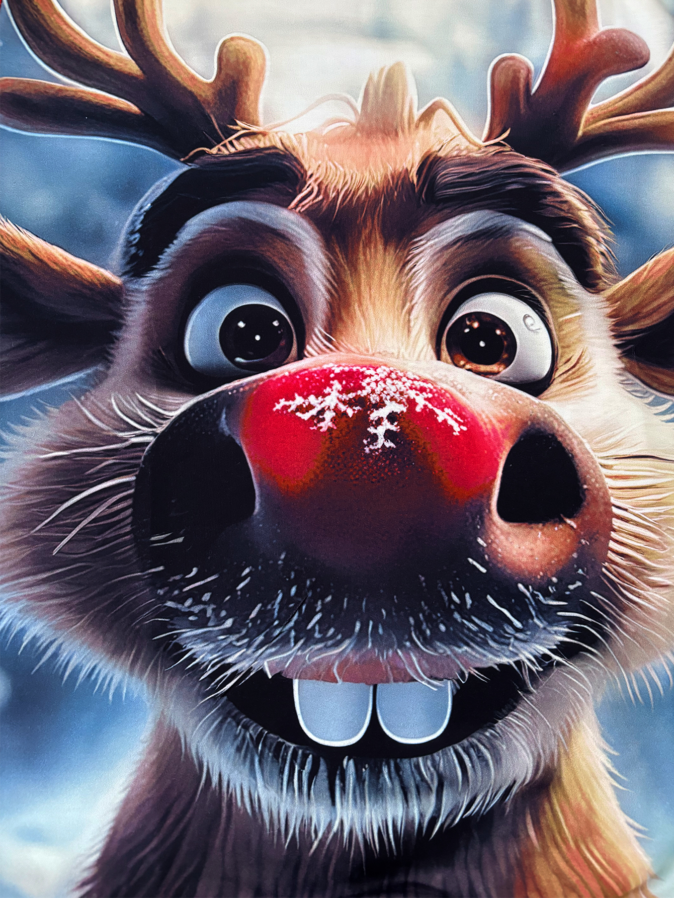 Christmas Cute Fashion Red-Nosed Reindeer Printed Women's Sweatshirt, Autumn Winter Red Party Casual Thin Long Sleeve Top, Milk Silk Sweatshirt, 