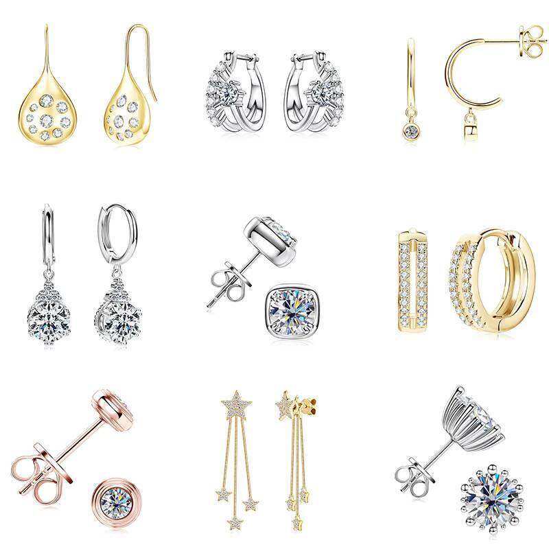 Wholesale New Product Double Row Hoop 925 Sterling Silver Claw 16mm Moissanite Hoop Earrings for Women