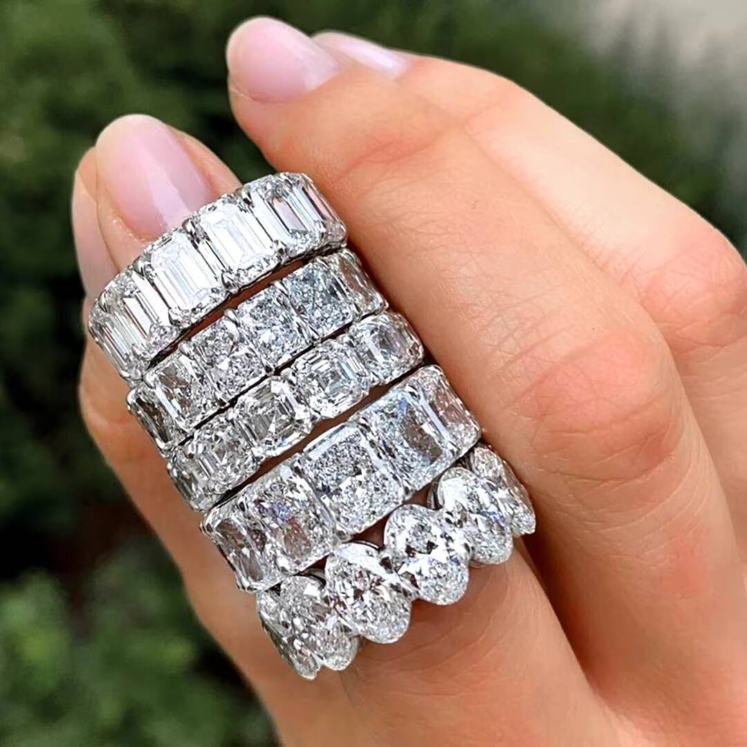 Custom S925 Silver Princess Round Cut VVS2 D Color Eternity Moissanite Diamond Tennis Ring Hip Hop Style with Certificate