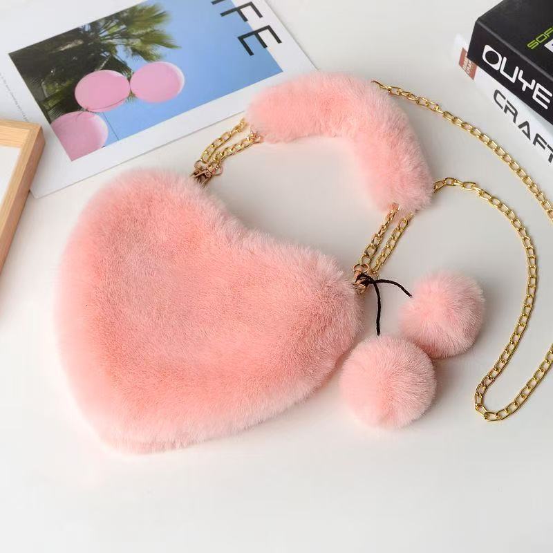 Autumn Winter Handheld Furry Fashion Chain Crossbody Plush Heart Bag Internet Celebrity Fur Trendy Style for Women