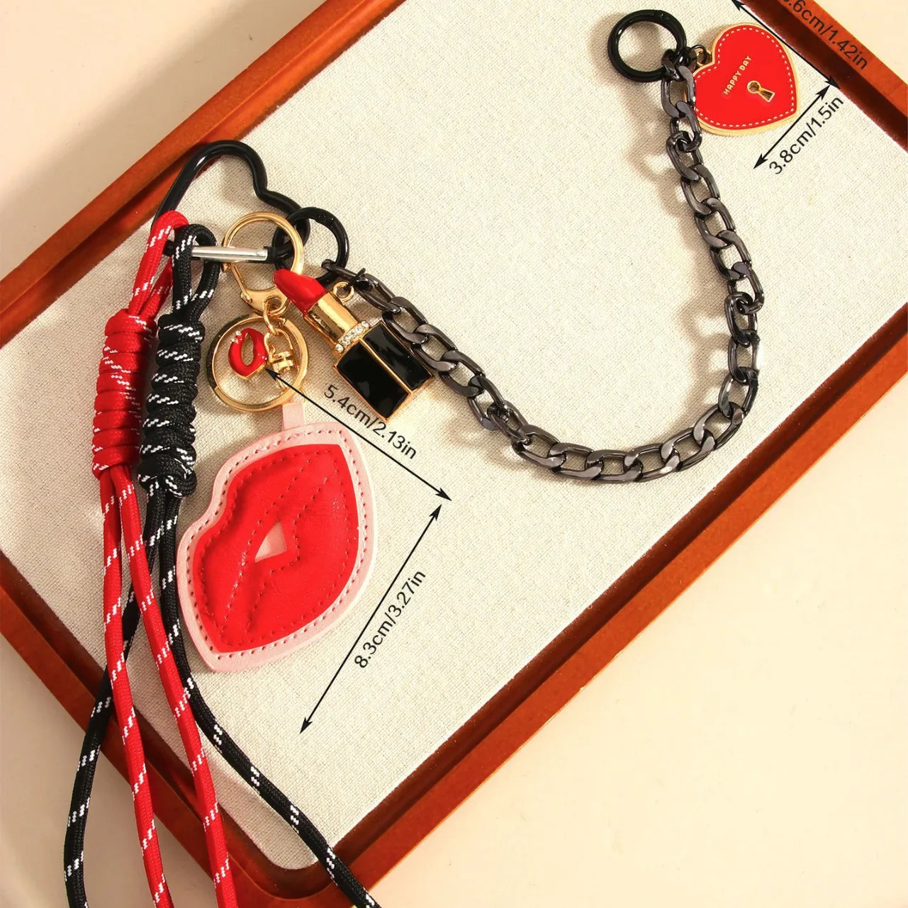 Bag Chain Charm Rope Heart Lip Aesthetic Accessories Pendants For Bags Keychain Gift 251023