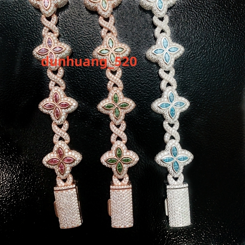 Best Selling Hip Hop Rapper Cuban Clover Bracelets 925 Sterling Silver VVS Moissanite Infinity Cuban Link Bracelet Fine Jewelry