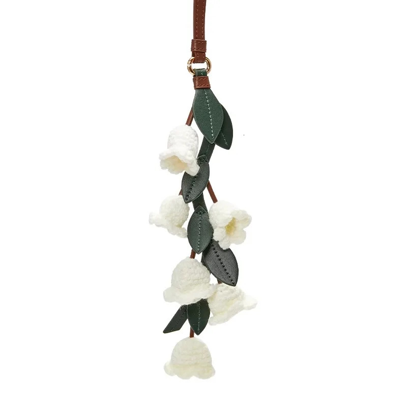 White lily of the valley bag charm handmade Cowhide woven flower pendant knitted highend bag accessories 251027