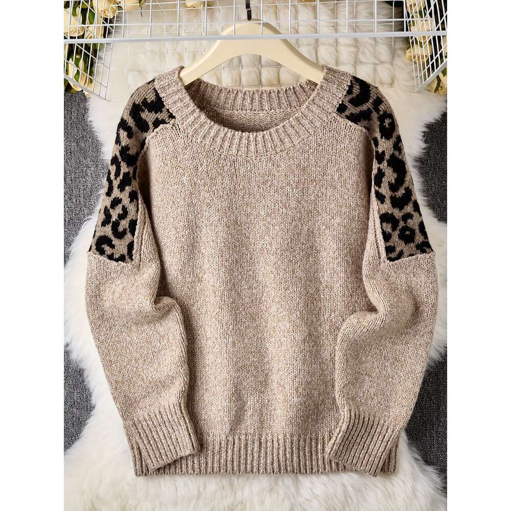 Vintage Stylish Leopard Print Pullover Sweater For Women, Autumn And Winter Top.