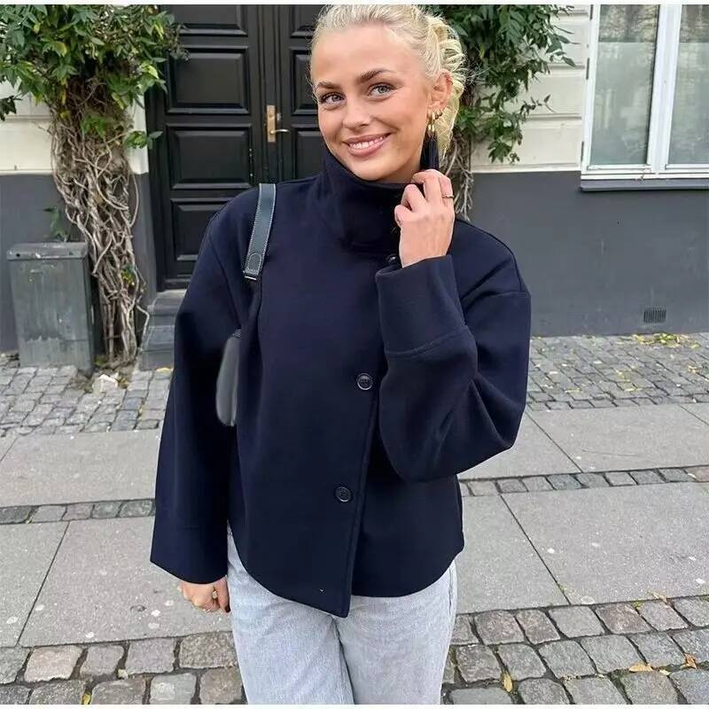 winter jacket women New Stand Collar Woolen Jackets Fashion Women Long Sleeve Autumn Winter Loose Coats Casual Solid Office Lady Chic Outwear