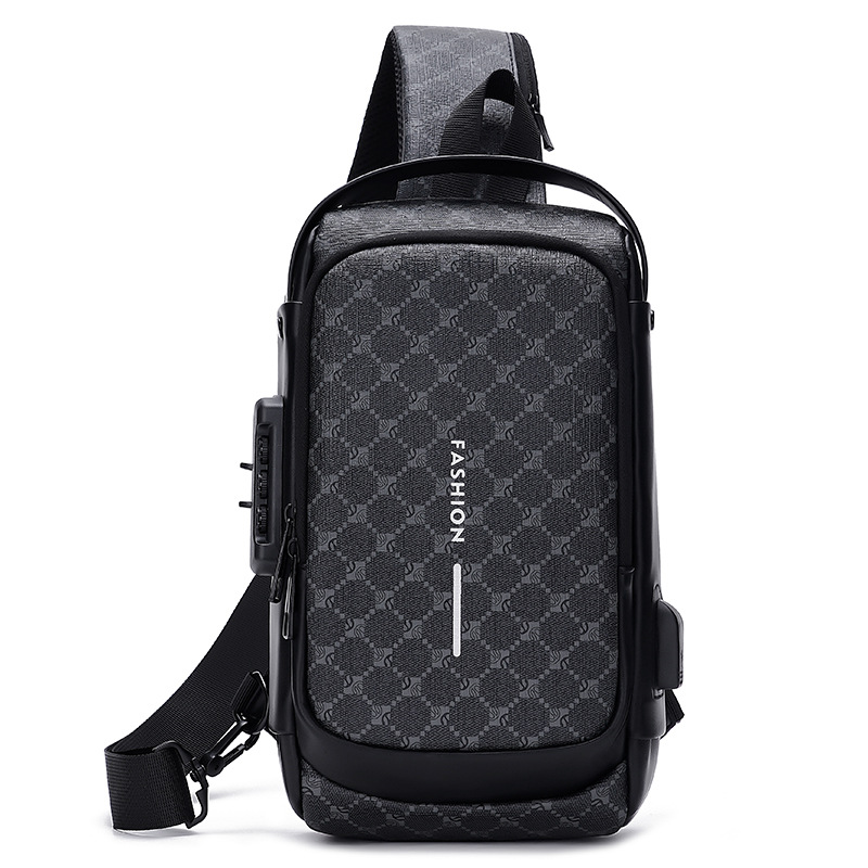 Anti-Theft Chest Bag Motorcycle Code Lock Men'S Shoulder Bag Fashion Plaid Leisure Sports Multi-Function Crossbody Bag 2025