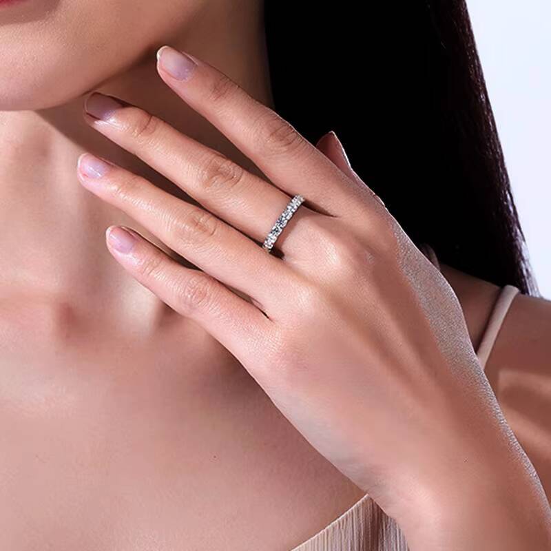 Luster Jewelry S925 Sterling Silver 3mm FL GRA Moissanite Diamond Jewellery Engagement Wedding Band Eternity Rings