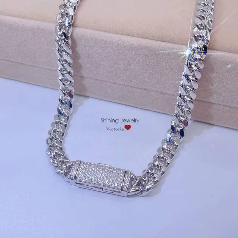 Droipshipping Ready to Ship Moissanite Clasp Lock Miami Thick 8MM Silver Cuban Chain