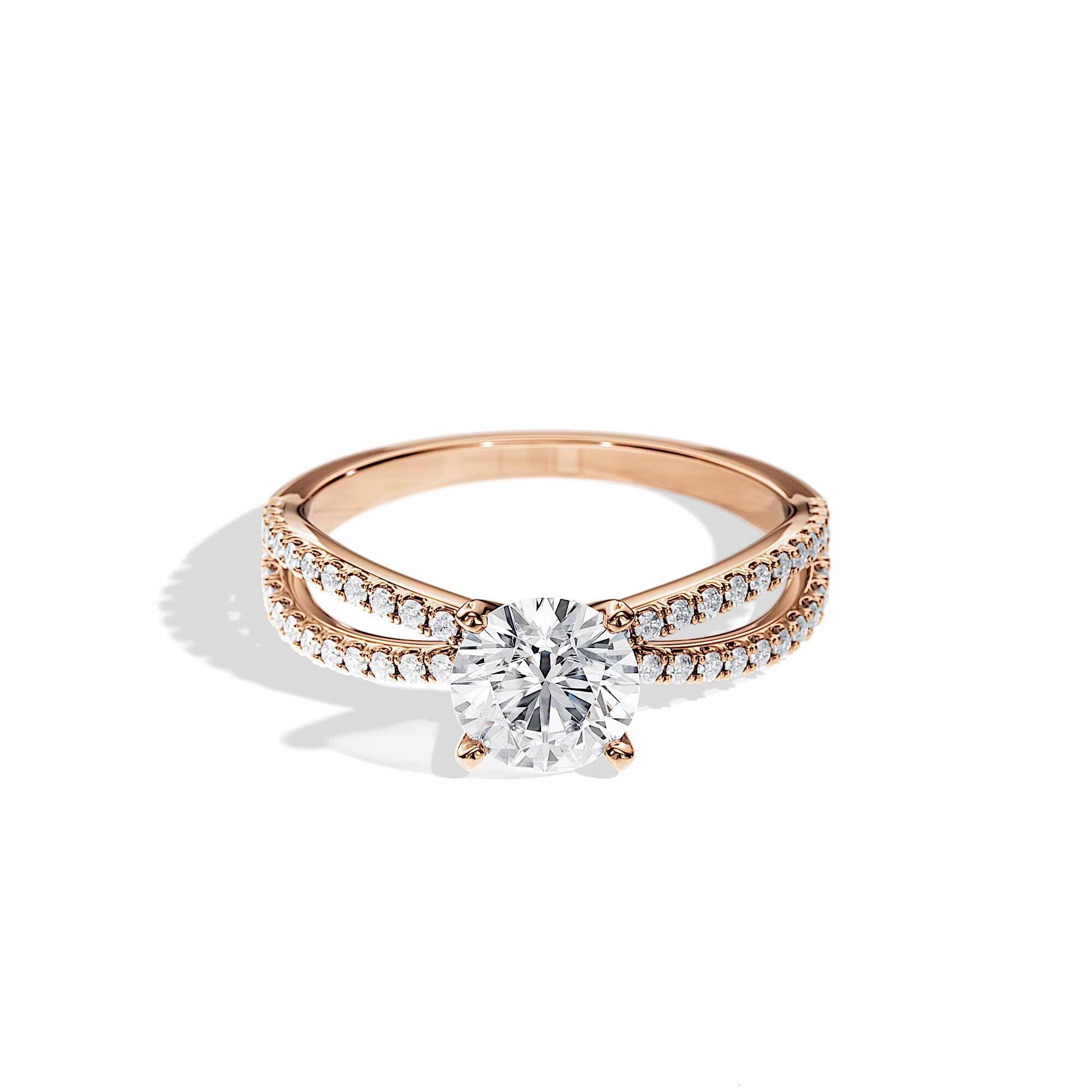 14k Lab Grown Diamond Split Shank Engagement Ring Gold Engagement Split Band Unique Bridal Ring