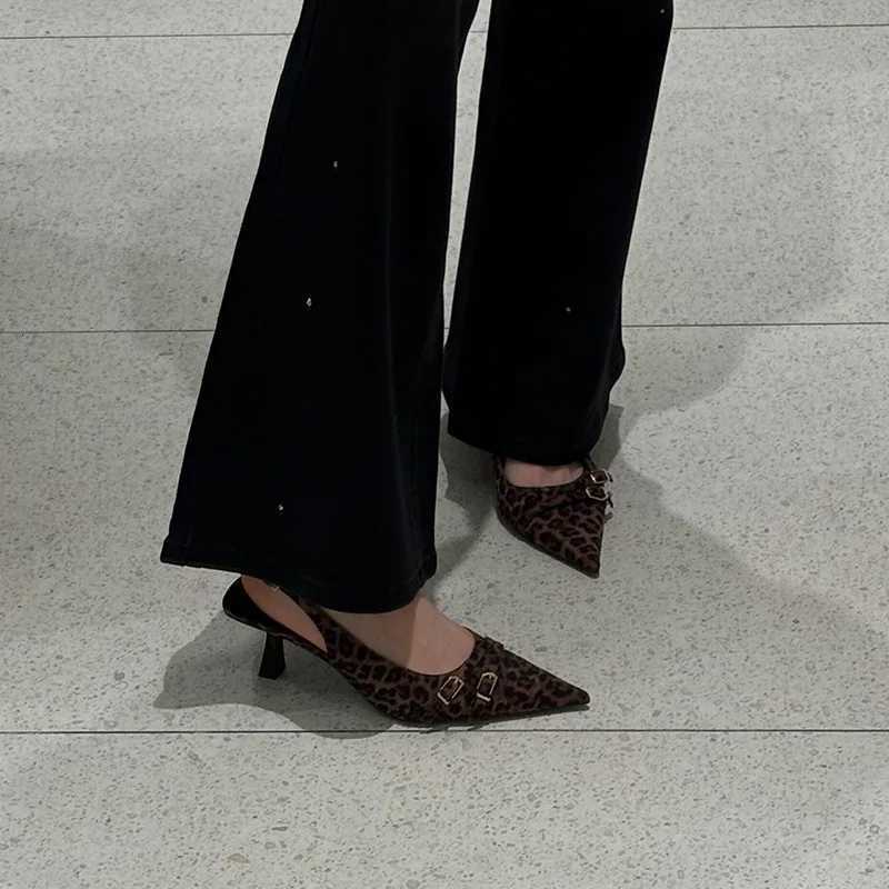 Leopard High Heels Ladies Pointed Toe Slingback Sandals Summer Plus Size Women Comfort Low Heel Office Pumps Elegant Dress ShoesXJ251027