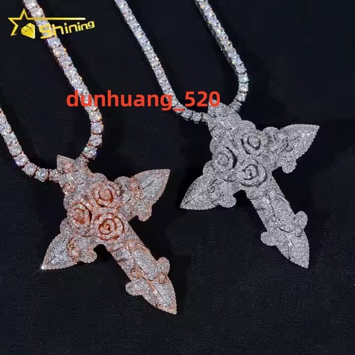 New Design Hot Selling 925 Sterling Silver Gold Plating Hip Hop Jewelry VVS Diamond Necklace Moissanite Iced Out Cross Pendant