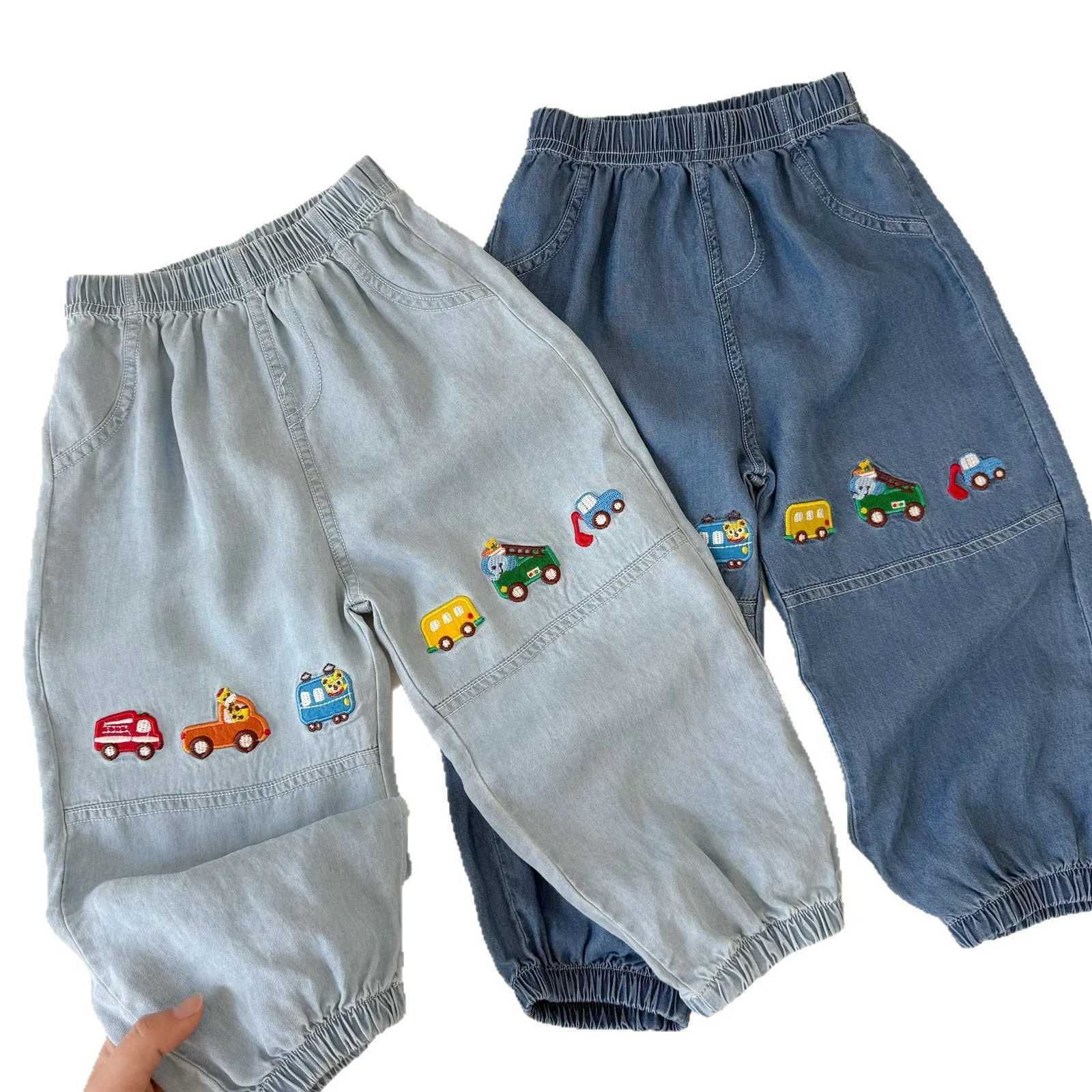 Toddler Boys Early Autumn Pants Fashion Cartoon Car Embroidery Baby Boys Denim Pants Elastic Waist Kids Baby Boys Harem PantsT251027